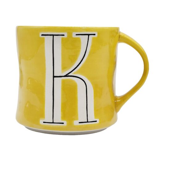Anthropologie Monogram Coffee Mug Yellow Letter K Initial Hand Painted Tea Cup - Picture 2 of 7